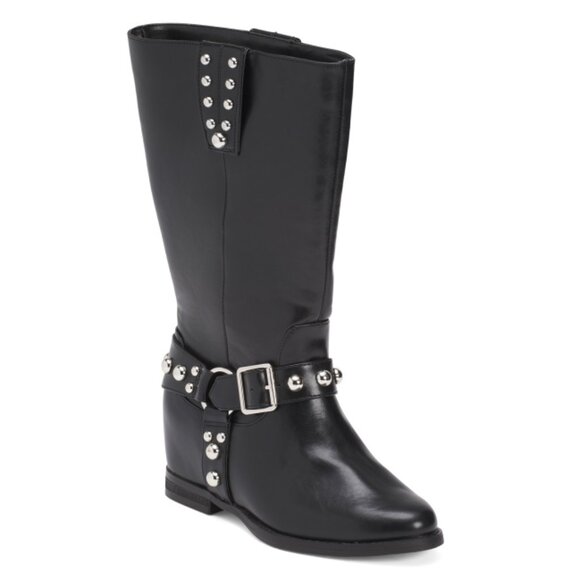 JESSICA SIMPSON Black Milly Studded Harness Boots